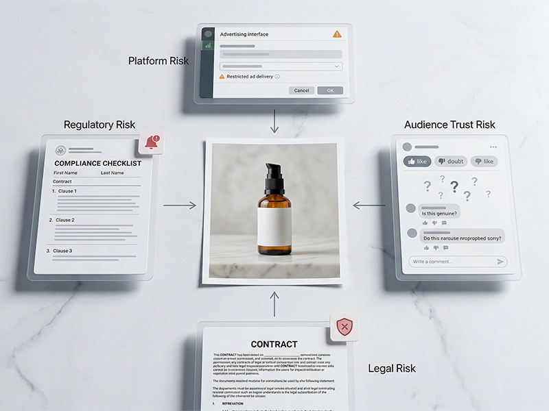 Four risk categories of unverified AI-generated visuals — platform regulatory reputational legal